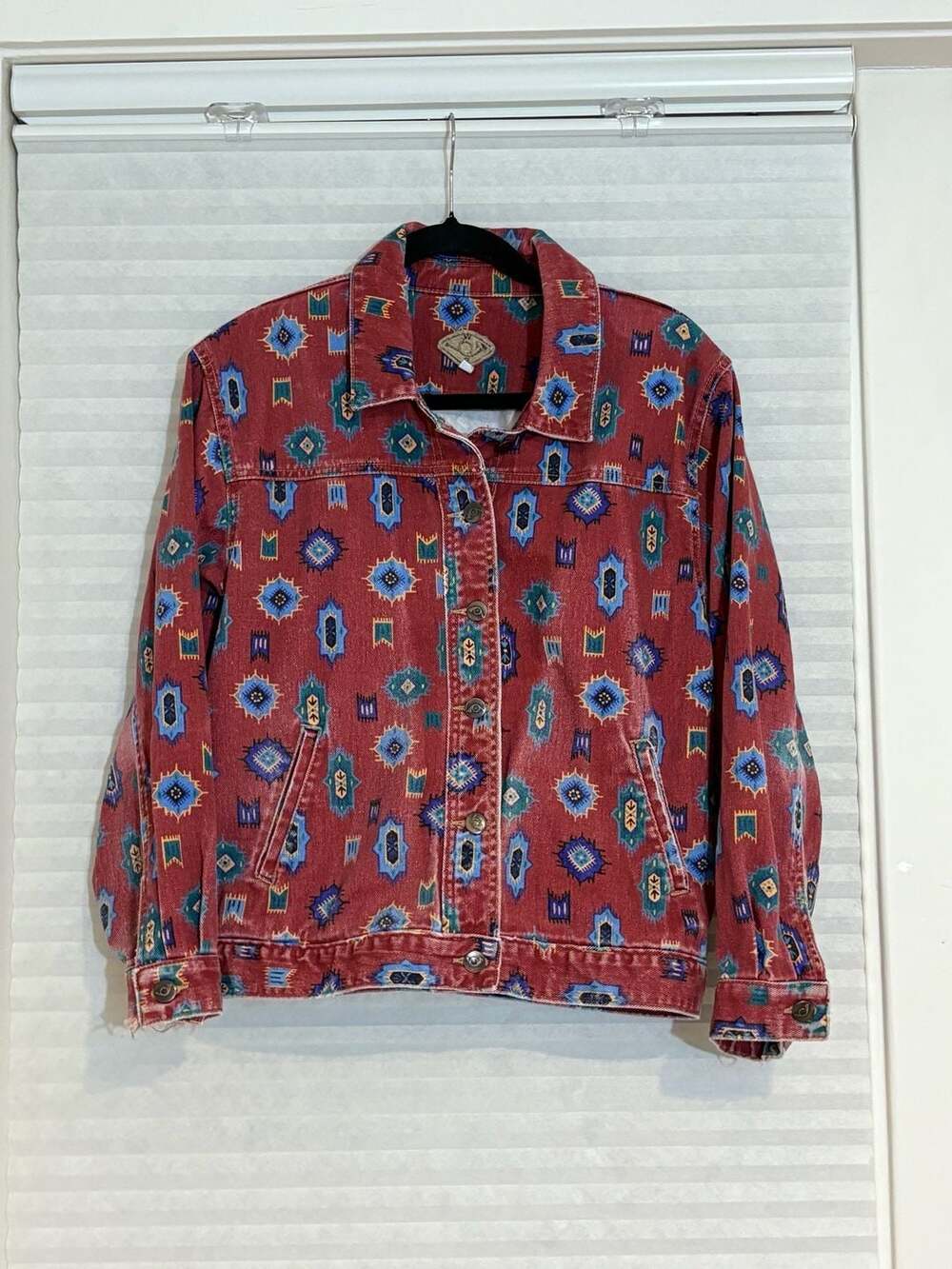 Custom Collection Vintage Aztec Southwest Denim Jacket Size S Red